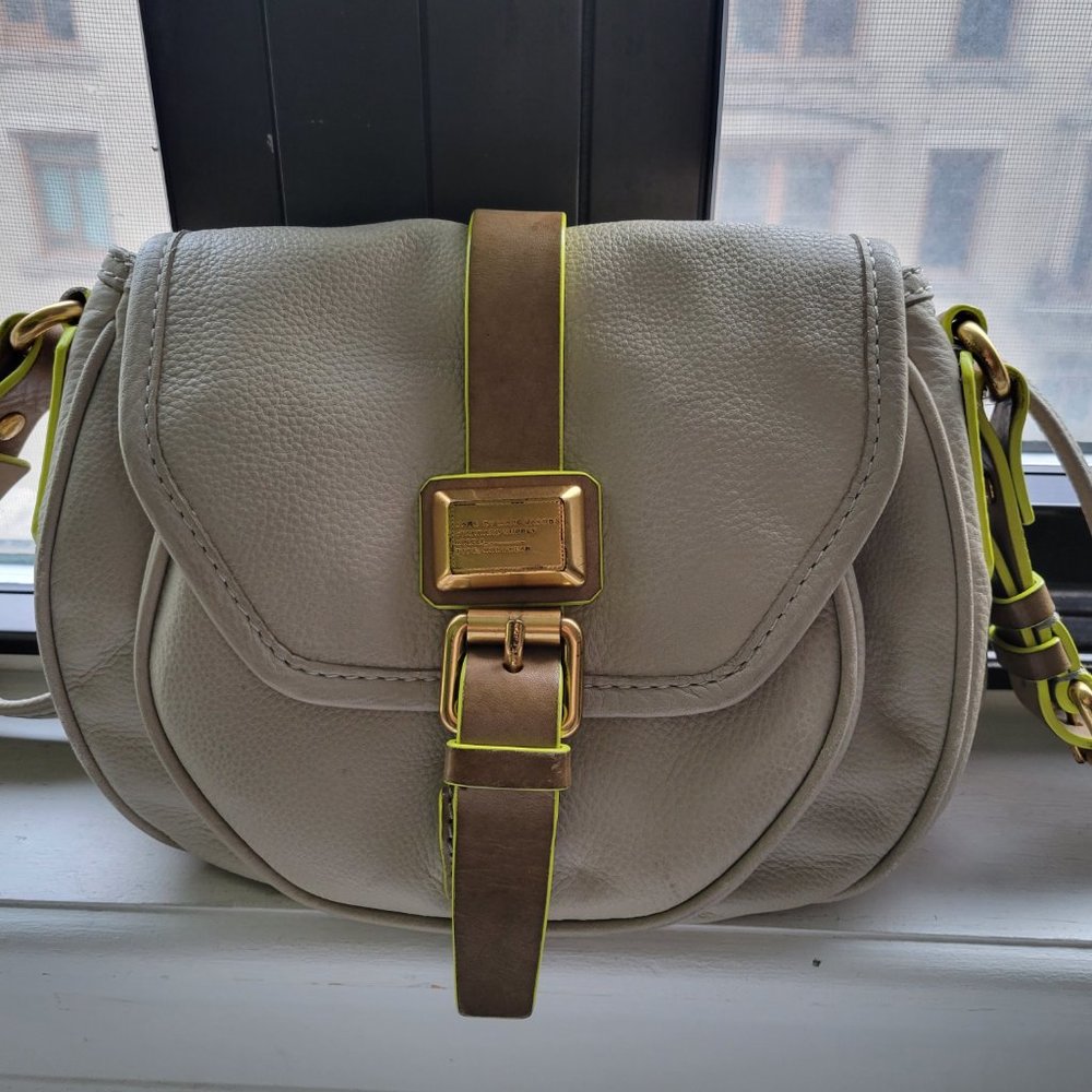 Vintage Marc By Marc Jacobs Buckled Crossbody Bag in Cream with Neon Accents!